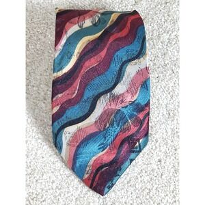 Norseman Men's Neck Tie Wavy Lines Abstract Pattern 56" Multicolor Retro 90's